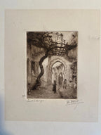 Dessin à l'encre signé, Edmond Valès, orientaliste, début XXème, épreuve artiste Antiquités de France