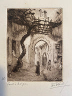 Dessin à l'encre signé, Edmond Valès, orientaliste, début XXème, épreuve artiste Antiquités de France