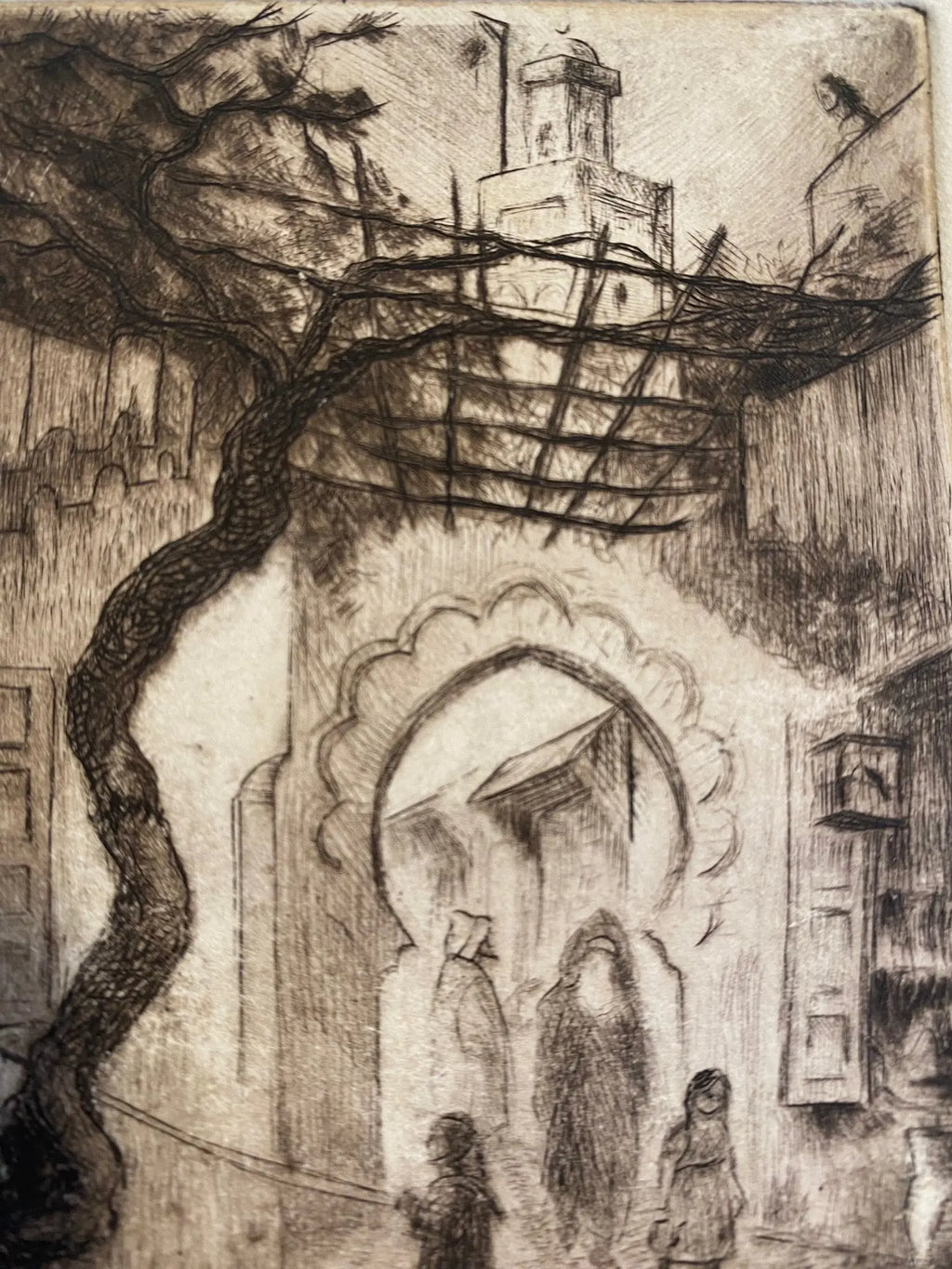 Dessin à l'encre signé, Edmond Valès, orientaliste, début XXème, épreuve artiste Antiquités de France