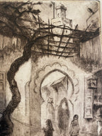 Dessin à l'encre signé, Edmond Valès, orientaliste, début XXème, épreuve artiste Antiquités de France