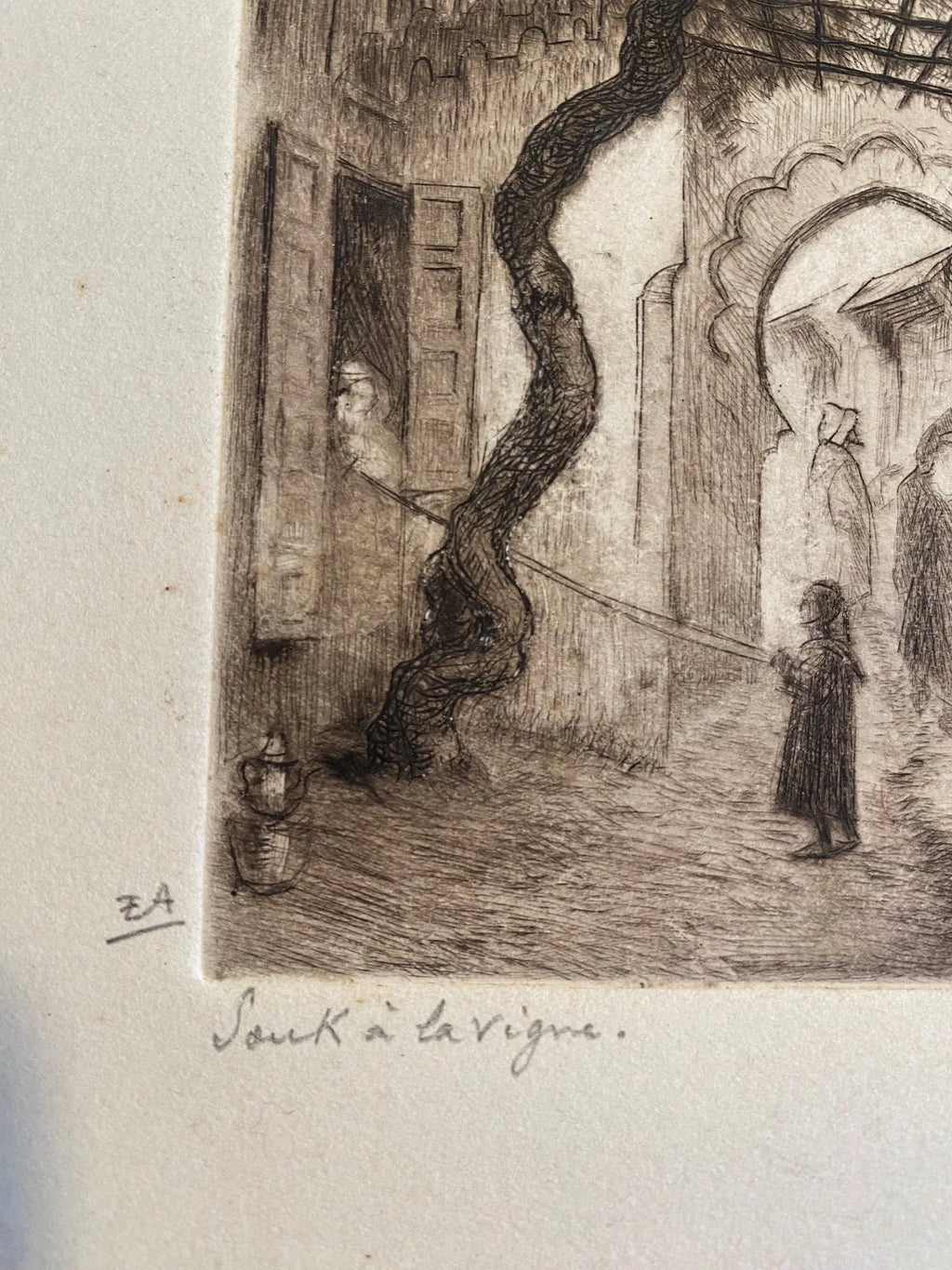 Dessin à l'encre signé, Edmond Valès, orientaliste, début XXème, épreuve artiste Antiquités de France