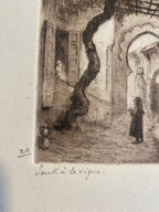 Dessin à l'encre signé, Edmond Valès, orientaliste, début XXème, épreuve artiste Antiquités de France