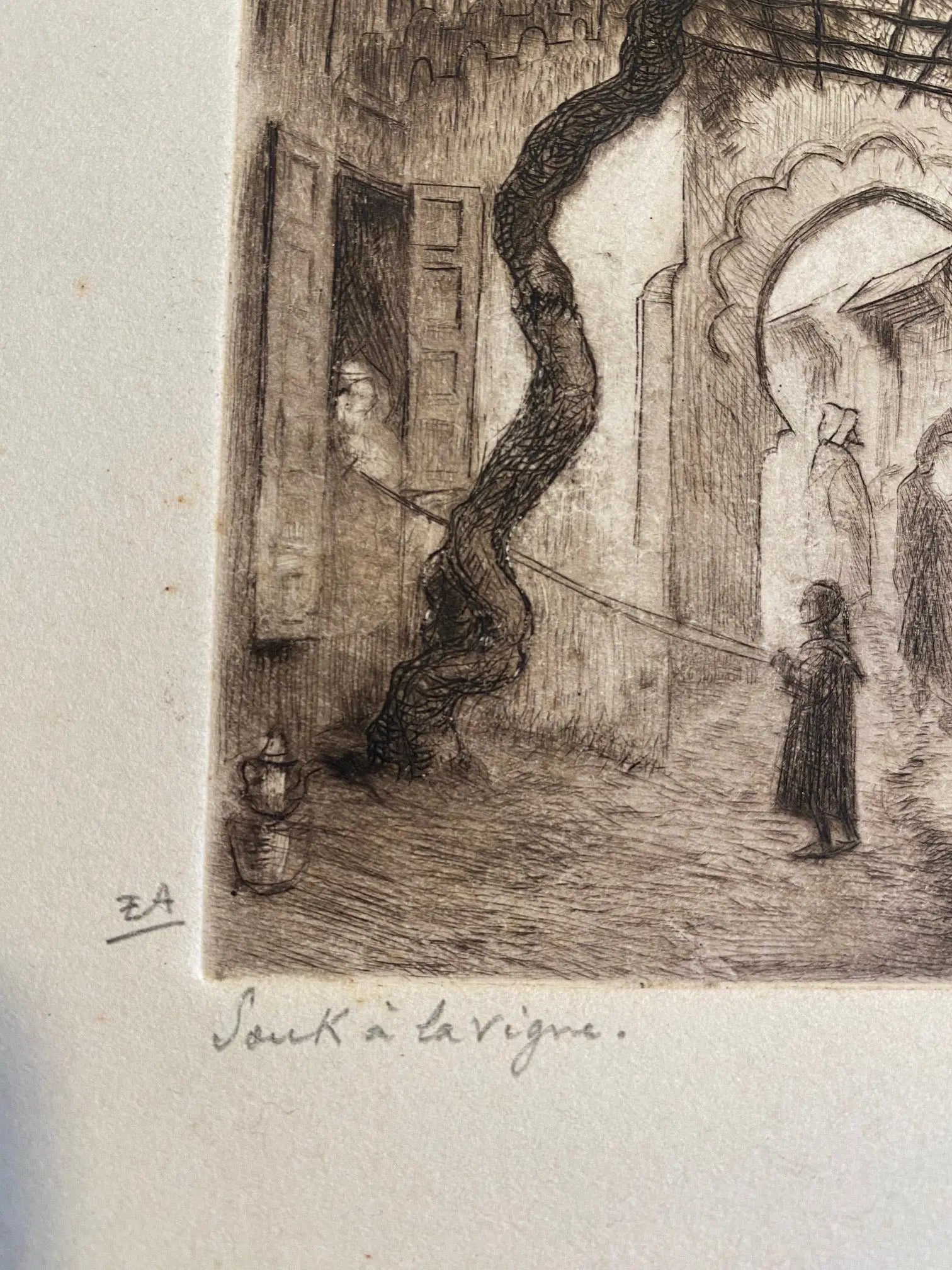 Dessin à l'encre signé, Edmond Valès, orientaliste, début XXème, épreuve artiste Antiquités de France