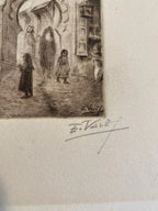 Dessin à l'encre signé, Edmond Valès, orientaliste, début XXème, épreuve artiste Antiquités de France