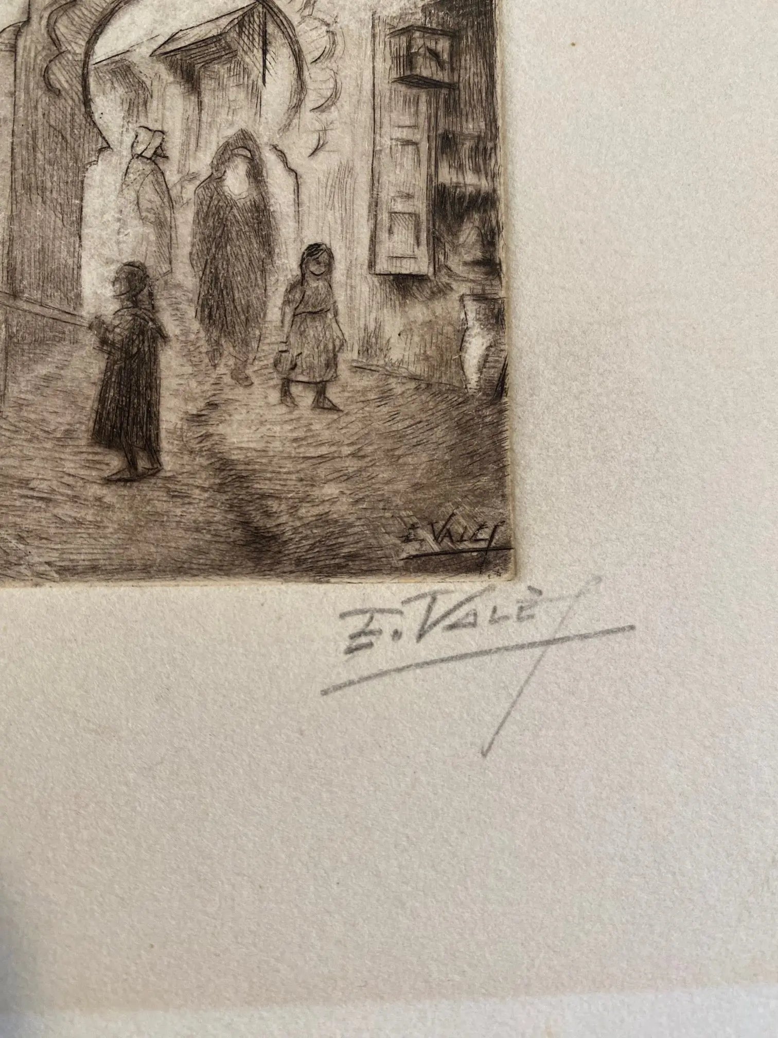 Dessin à l'encre signé, Edmond Valès, orientaliste, début XXème, épreuve artiste Antiquités de France