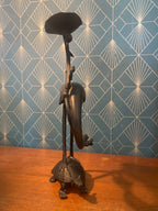 BRONZE ancien XIXème, GRUE SUR TORTUE MINOGAME, chine japon XIXe Antiquités de France