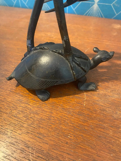 BRONZE ancien XIXème, GRUE SUR TORTUE MINOGAME, chine japon XIXe Antiquités de France