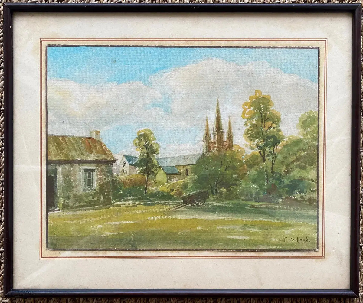 Tableau ancien signé Ferdinand Cochard, encadrée sous verre, début XXème, peinture Aquarelle. Antiquités de France