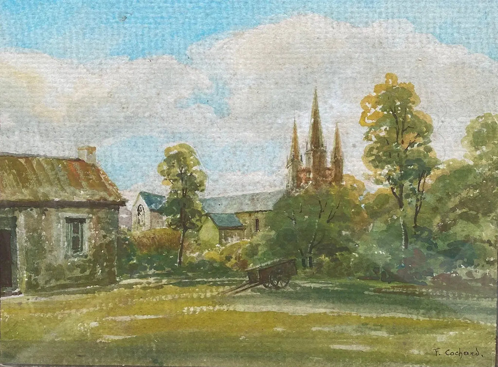 Tableau ancien signé Ferdinand Cochard, encadrée sous verre, début XXème, peinture Aquarelle. Antiquités de France