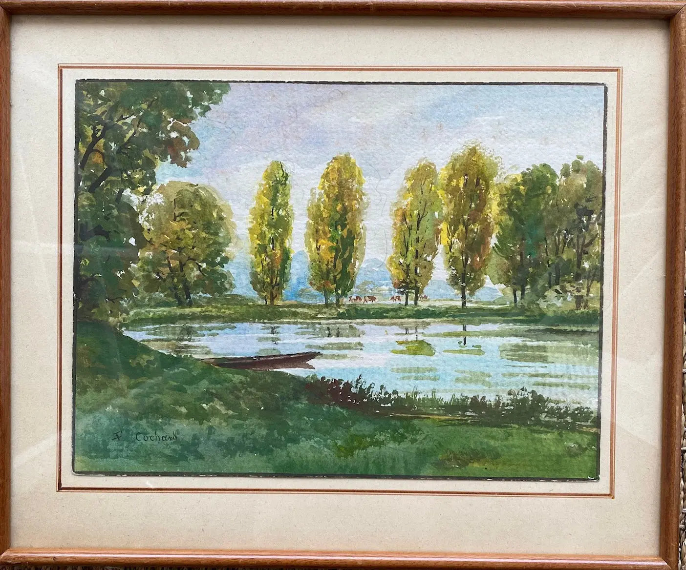 Tableau ancien signé F. Cochard, encadrée sous verre, du début XXème, peinte à l'Aquarelle. Antiquités de France