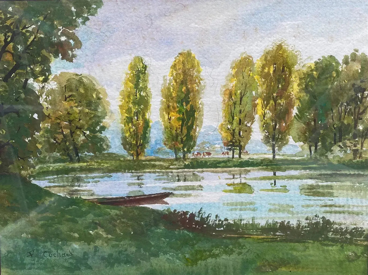 Tableau ancien signé F. Cochard, encadrée sous verre, du début XXème, peinte à l'Aquarelle. Antiquités de France