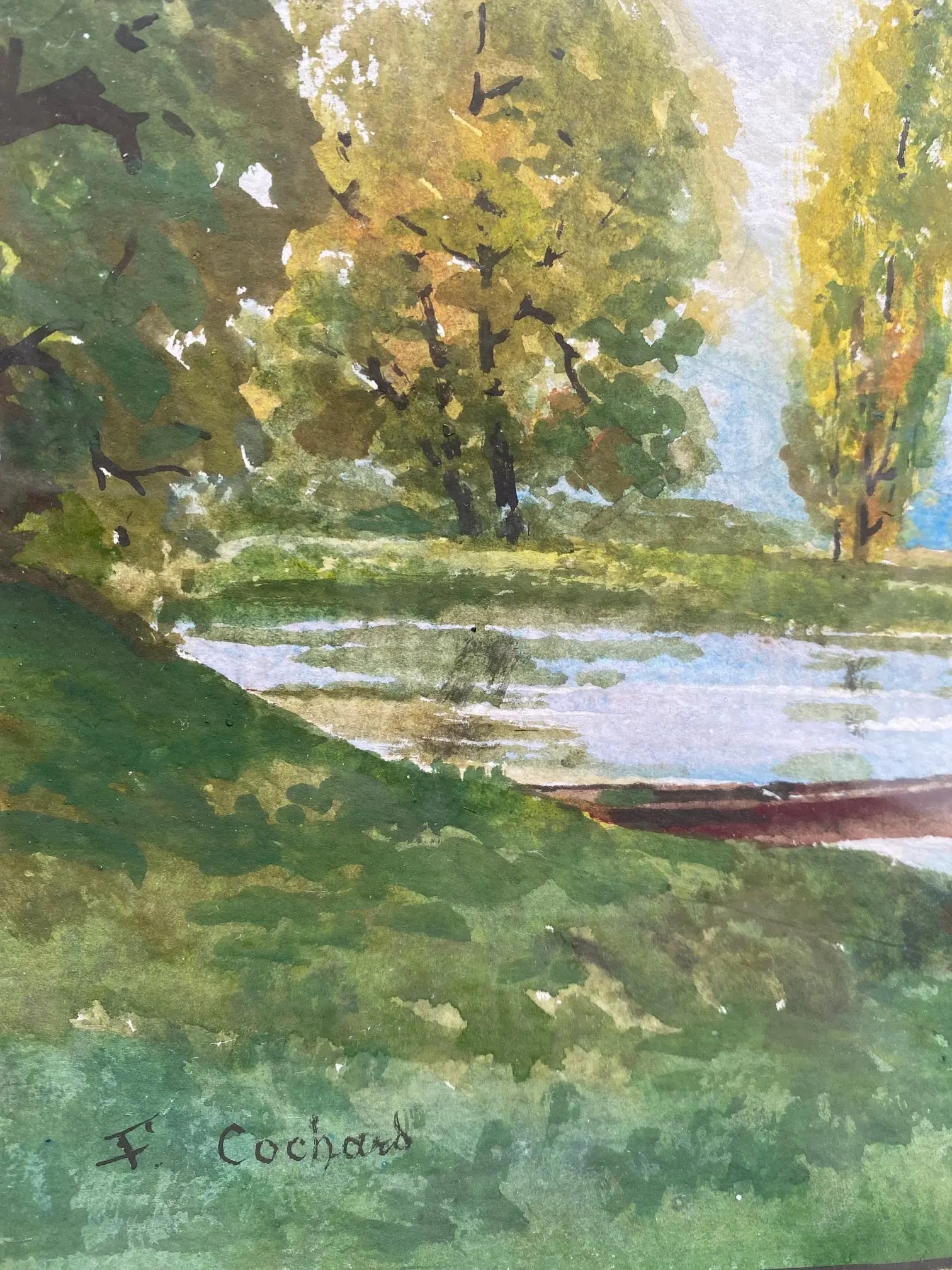 Tableau ancien signé F. Cochard, encadrée sous verre, du début XXème, peinte à l'Aquarelle. Antiquités de France