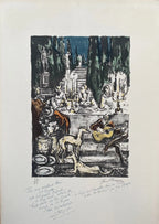 Lithographie Yves Brayer, signée, et dédicacée. Pièce unique d'exception intitulée Médicis. Antiquités de France