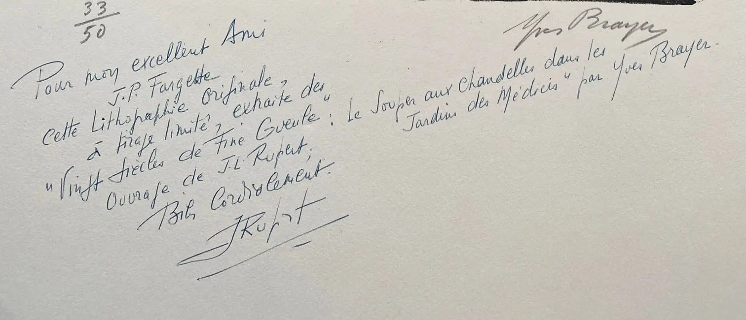 Lithographie Yves Brayer, signée, et dédicacée. Pièce unique d'exception intitulée Médicis. Antiquités de France