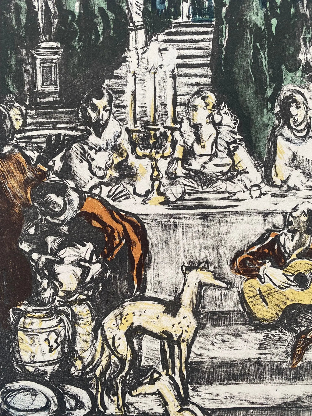 Lithographie Yves Brayer, signée, et dédicacée. Pièce unique d'exception intitulée Médicis. Antiquités de France