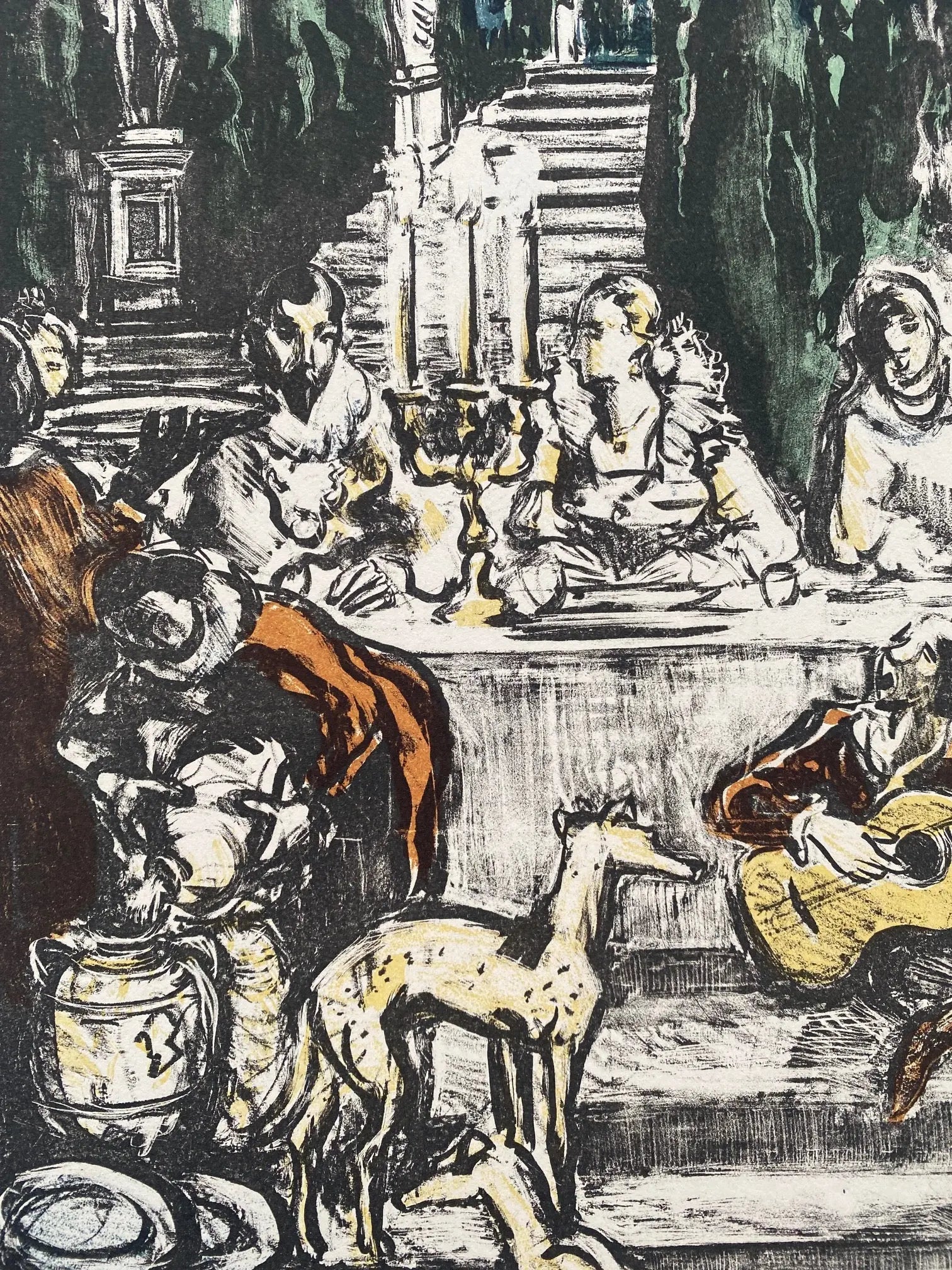 Lithographie Yves Brayer, signée, et dédicacée. Pièce unique d'exception intitulée Médicis. Antiquités de France