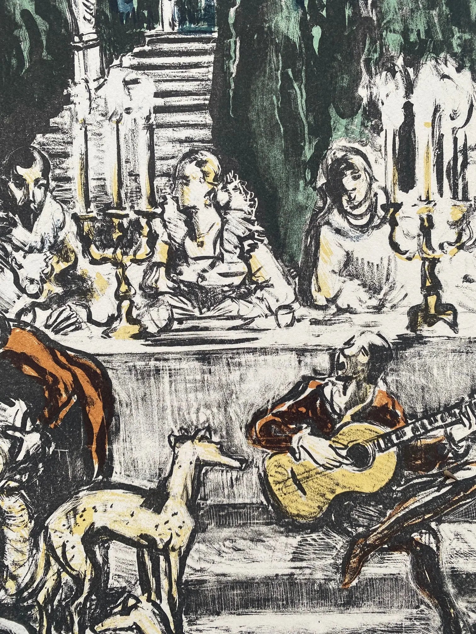 Lithographie Yves Brayer, signée, et dédicacée. Pièce unique d'exception intitulée Médicis. Antiquités de France