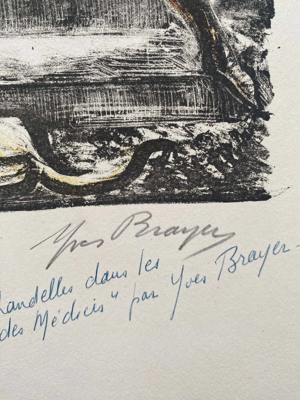 Lithographie Yves Brayer, signée, et dédicacée. Pièce unique d'exception intitulée Médicis. Antiquités de France