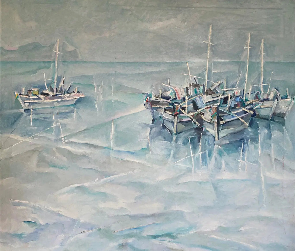 Tableau marine signé, huile sur toile des années 70/80, cadre en bois et baguette dorée. Antiquités de France