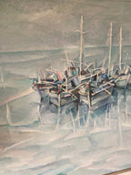 Tableau marine signé, huile sur toile des années 70/80, cadre en bois et baguette dorée. Antiquités de France