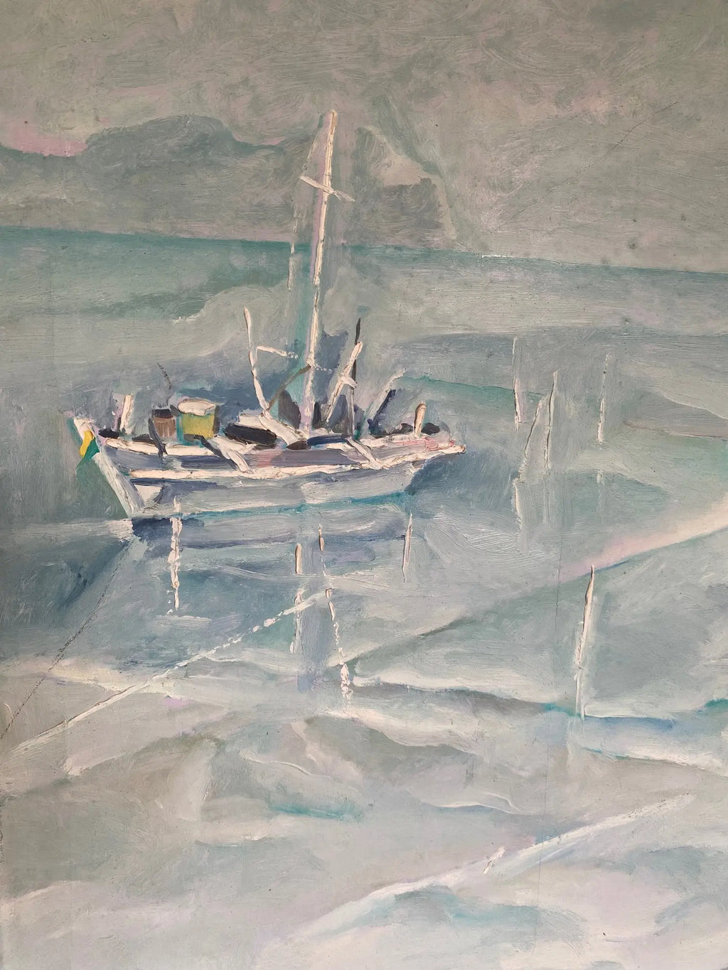 Tableau marine signé, huile sur toile des années 70/80, cadre en bois et baguette dorée. Antiquités de France