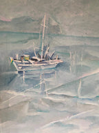Tableau marine signé, huile sur toile des années 70/80, cadre en bois et baguette dorée. Antiquités de France