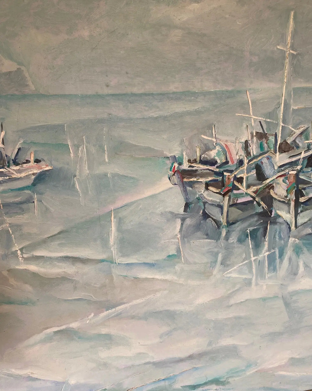 Tableau marine signé, huile sur toile des années 70/80, cadre en bois et baguette dorée. Antiquités de France
