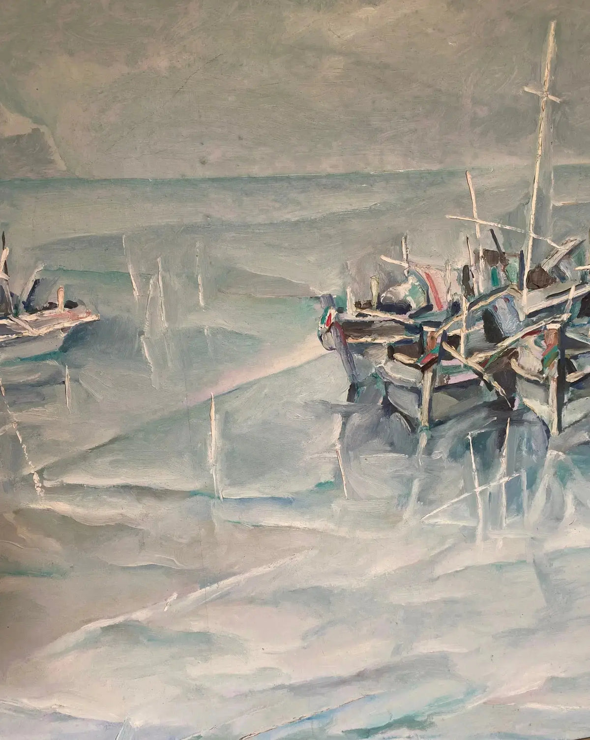 Tableau marine signé, huile sur toile des années 70/80, cadre en bois et baguette dorée. Antiquités de France