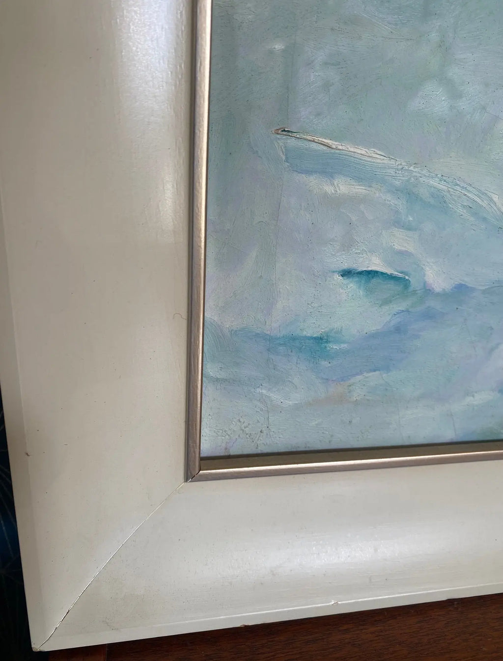 Tableau marine signé, huile sur toile des années 70/80, cadre en bois et baguette dorée. Antiquités de France