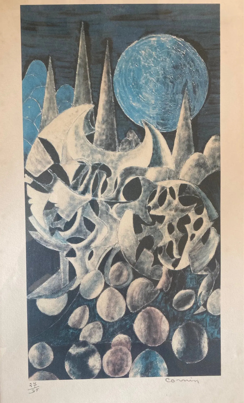 Lithographie signé Cornin, pour Jon Corka ( 1905-1992), pièce rare numérotée, encadrée et sous verre. Antiquités de France