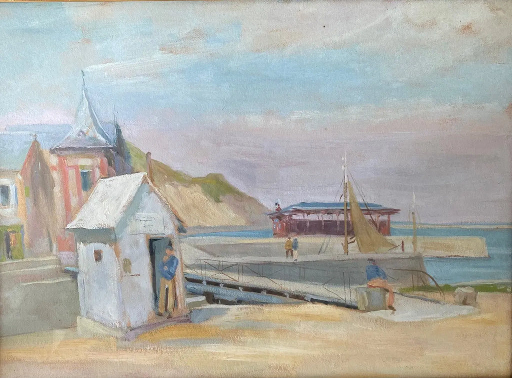 Tableau ancien signé André Dudouit, superbe aquarelle au décor de la Normandie, cabane de pêcheur. 1938 Antiquités de France