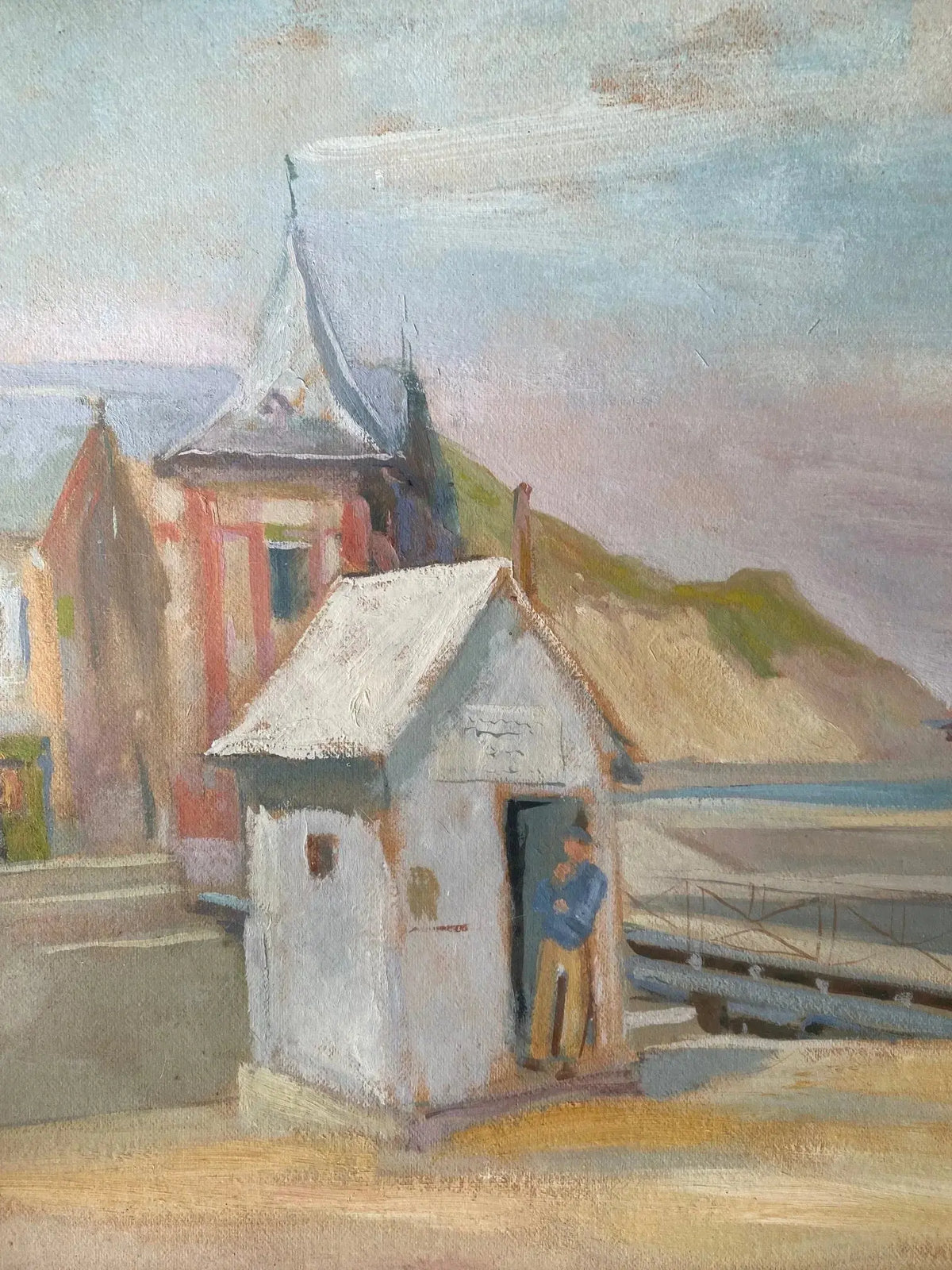 Tableau ancien signé André Dudouit, superbe aquarelle au décor de la Normandie, cabane de pêcheur. 1938 Antiquités de France