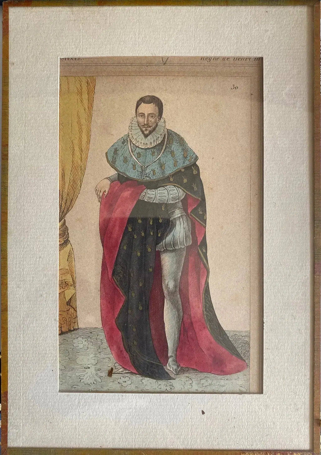 Gravures du XIXème, roi de France, encadrées, sous verre à refixer. Le lot de 3. Antiquités de France