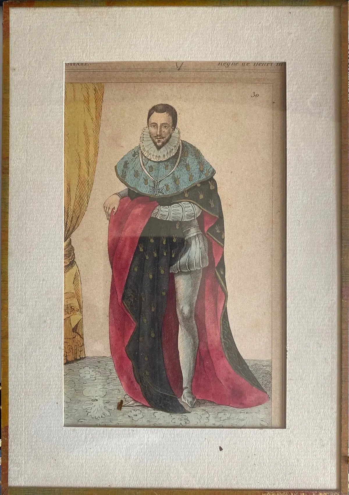 Gravures du XIXème, roi de France, encadrées, sous verre à refixer. Le lot de 3. Antiquités de France