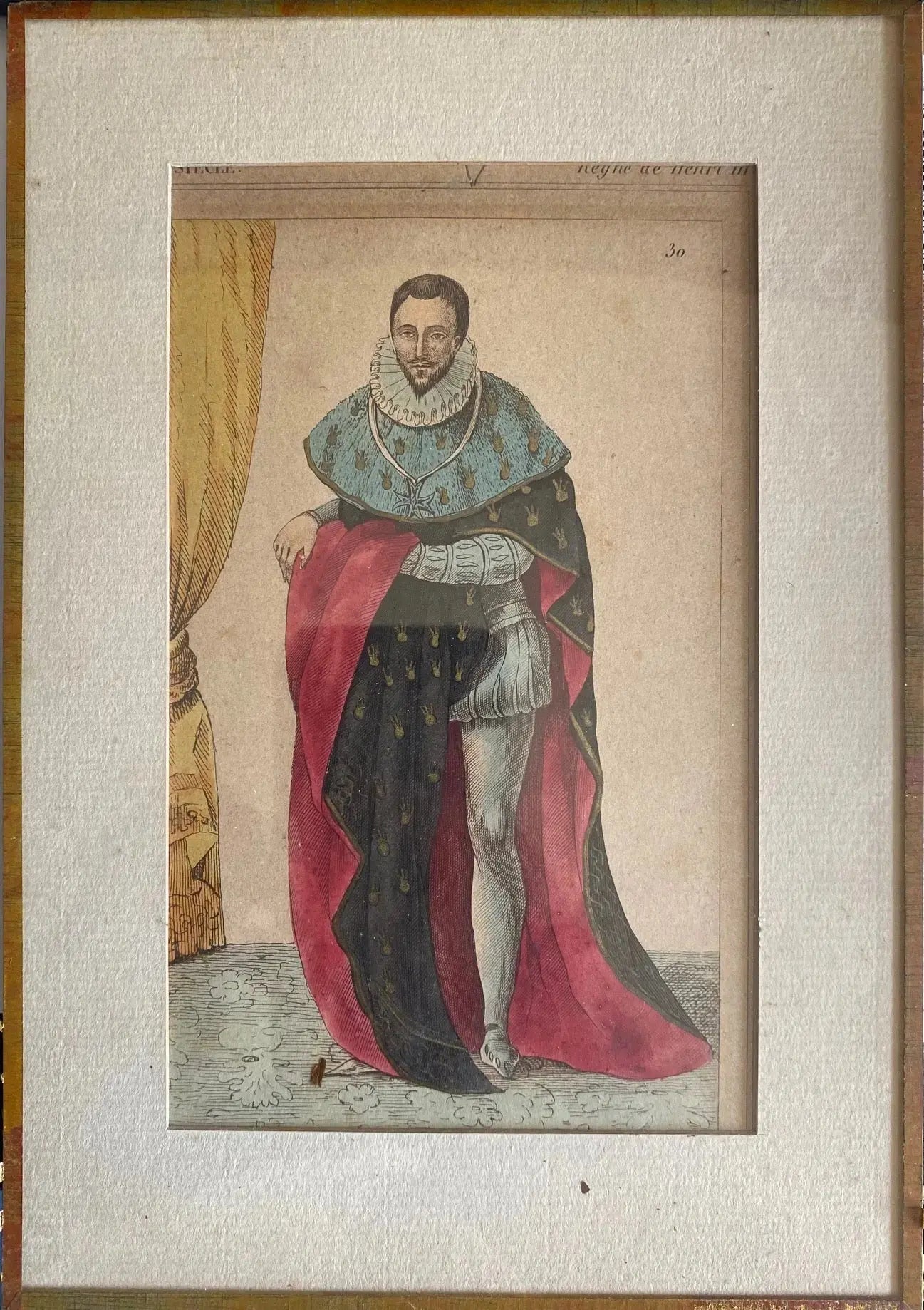 Gravures du XIXème, roi de France, encadrées, sous verre à refixer. Le lot de 3. Antiquités de France