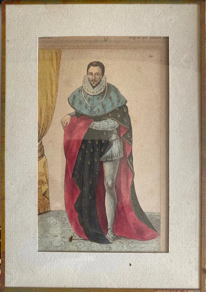Gravures du XIXème, roi de France, encadrées, sous verre à refixer. Le lot de 3. Antiquités de France