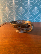 Ancien bougeoir à main, terre cuite émaillée, école Italienne Romacréa, 1950 Antiquités de France