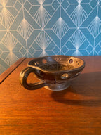 Ancien bougeoir à main, terre cuite émaillée, école Italienne Romacréa, 1950 Antiquités de France