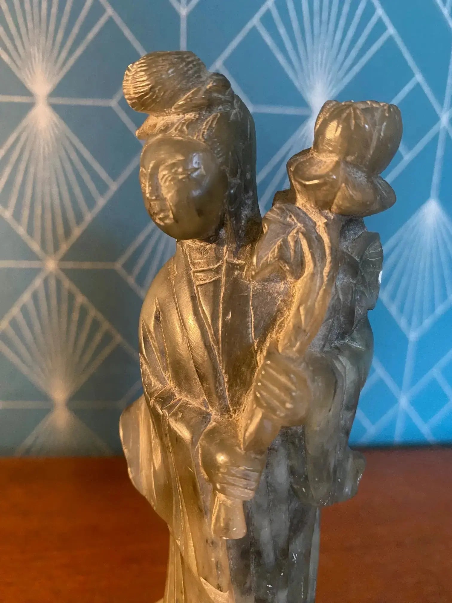 Statuette Chinoise ancienne, sujet en pierre dure verte. Japon, Chine, Asie. Antiquités de France