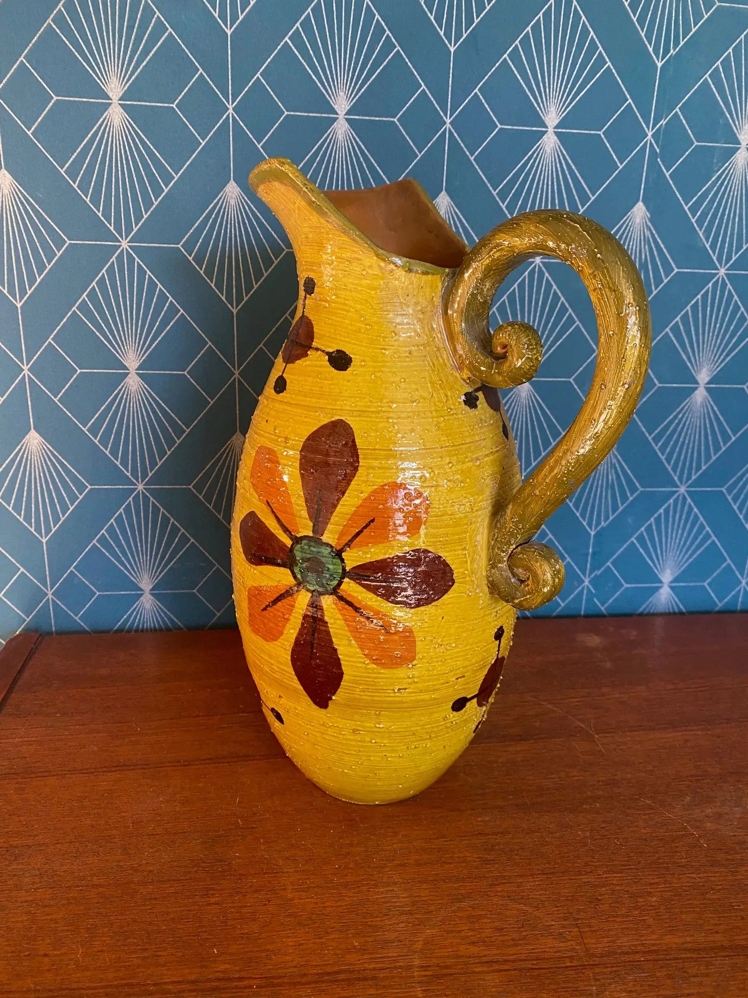 Grand pichet en terre cuite, carafe vintage, école Italienne Romacréa, 1960. Antiquités de France