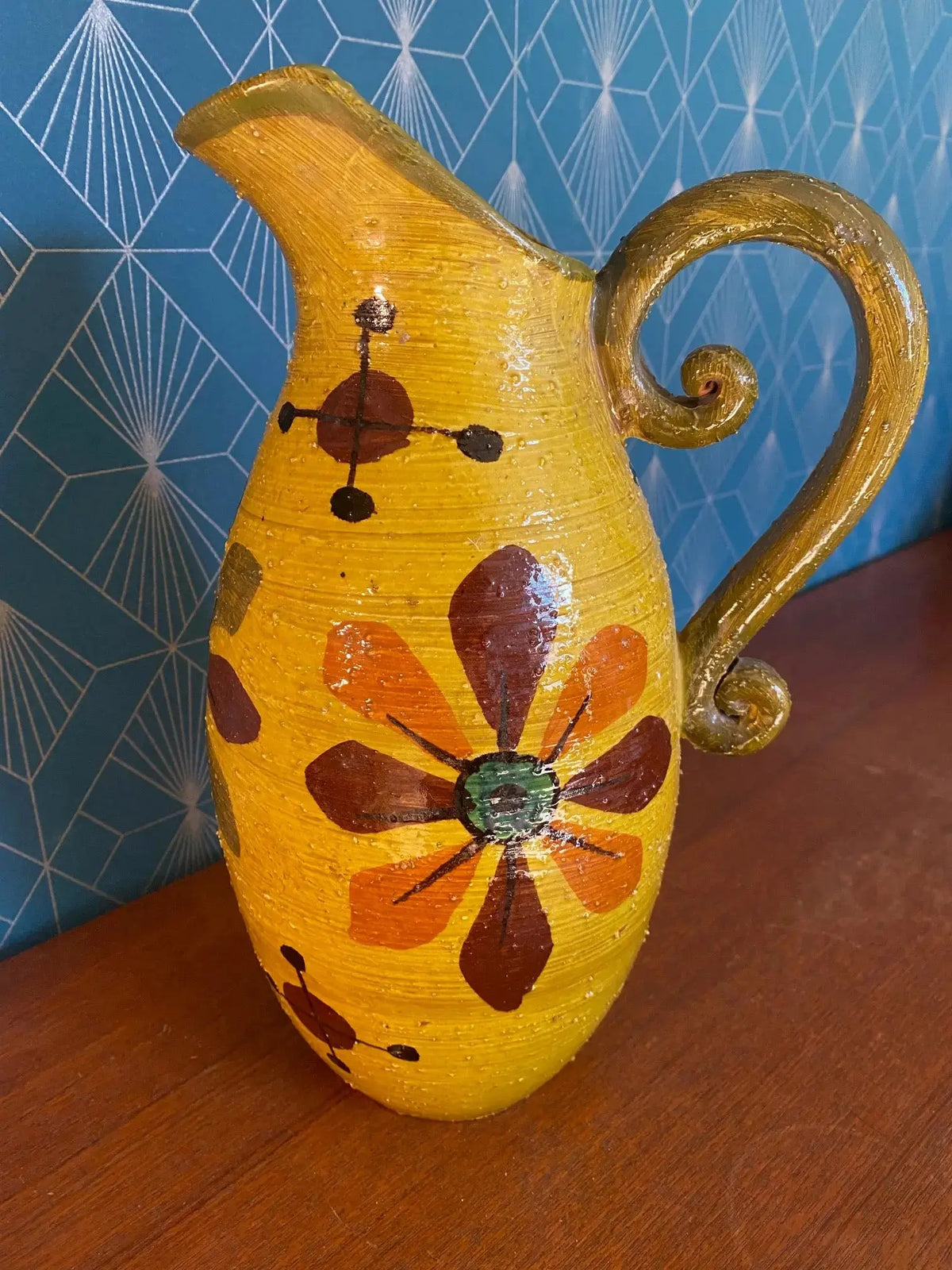 Grand pichet en terre cuite, carafe vintage, école Italienne Romacréa, 1960. Antiquités de France
