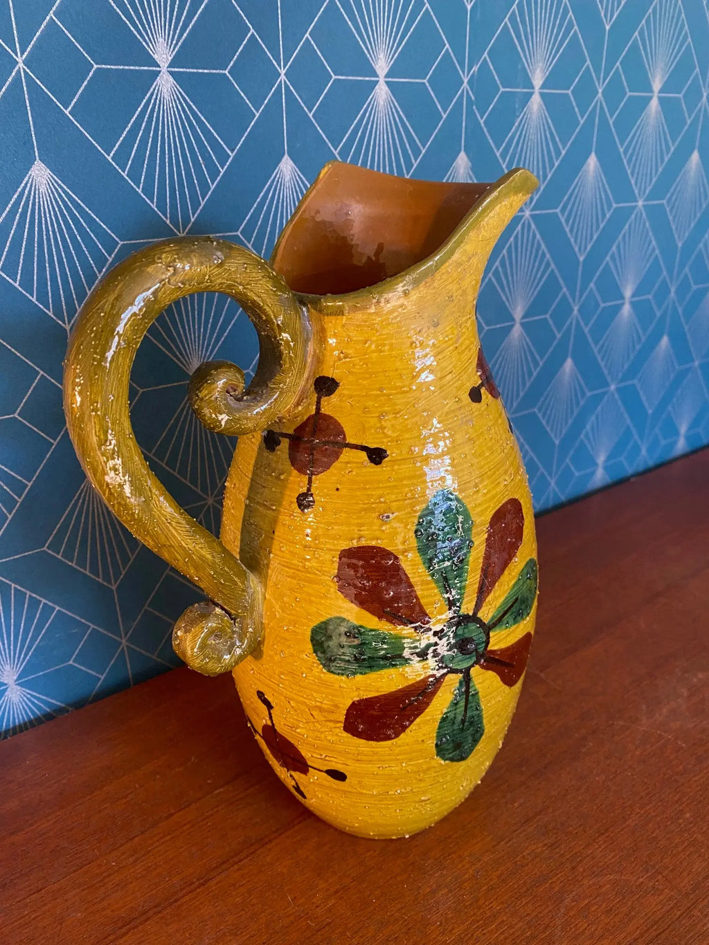 Grand pichet en terre cuite, carafe vintage, école Italienne Romacréa, 1960. Antiquités de France