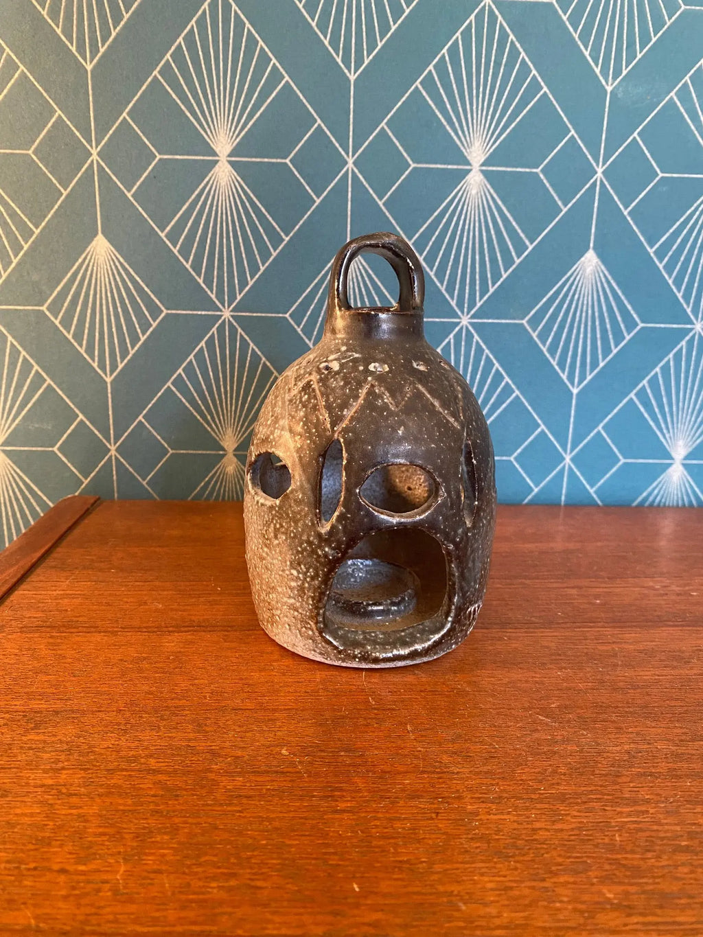 Lanterne ancienne signée Cornille, grès émaillé, terre du Berry. Antiquités de France