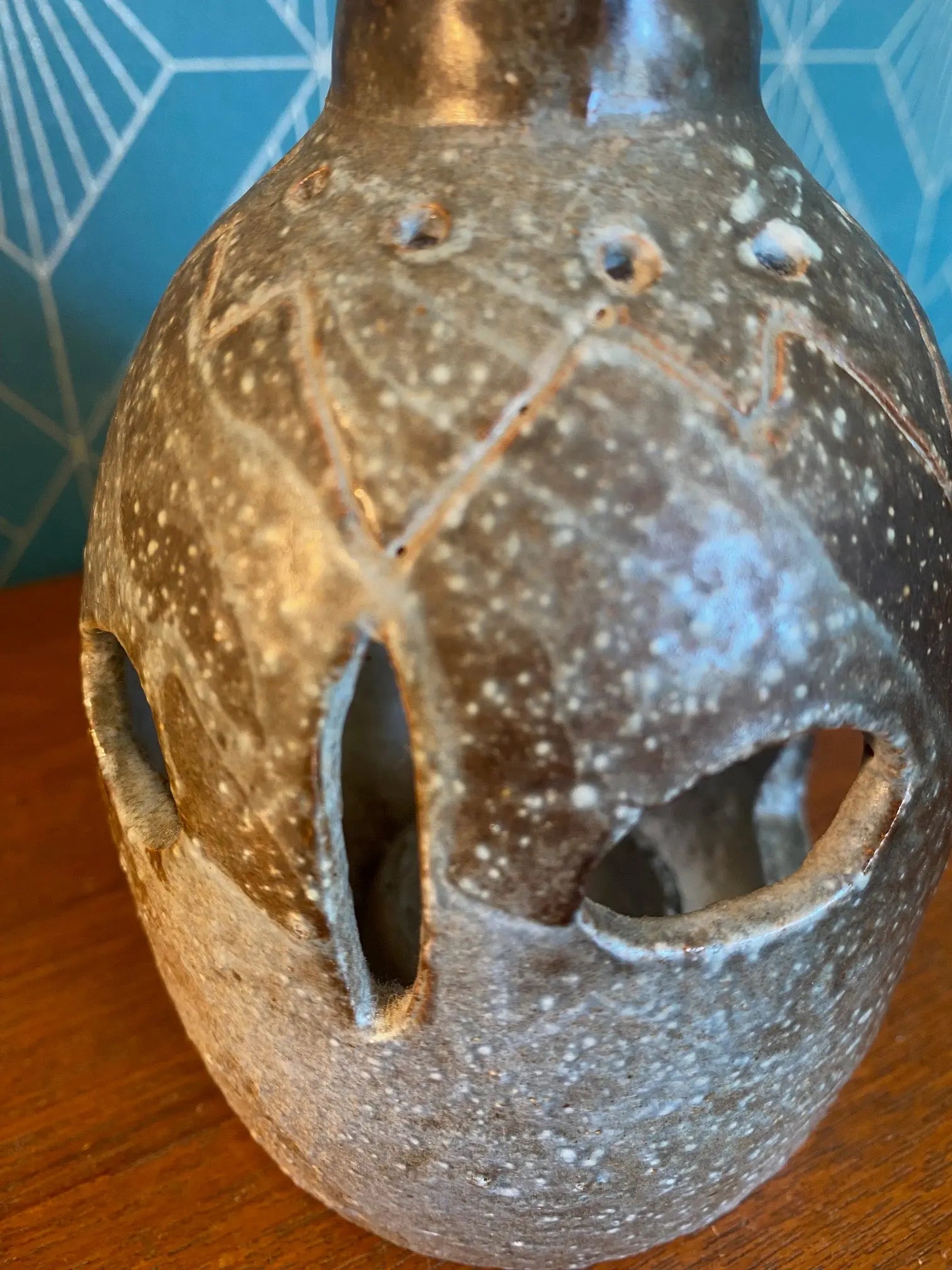 Lanterne ancienne signée Cornille, grès émaillé, terre du Berry. Antiquités de France