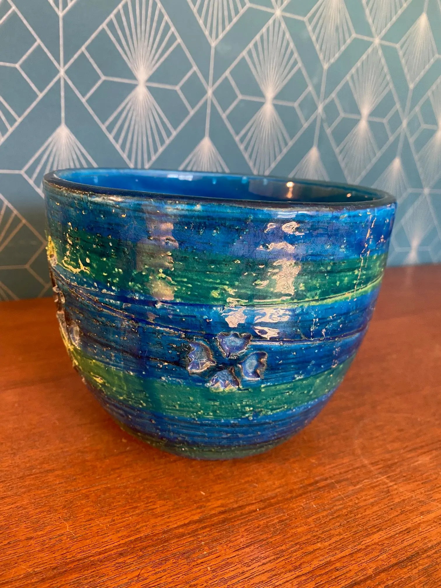 Cache-pot Aldo Londi Bitossi années 50/60 terre cuite émaillée décor rosaces-{{shop name}}