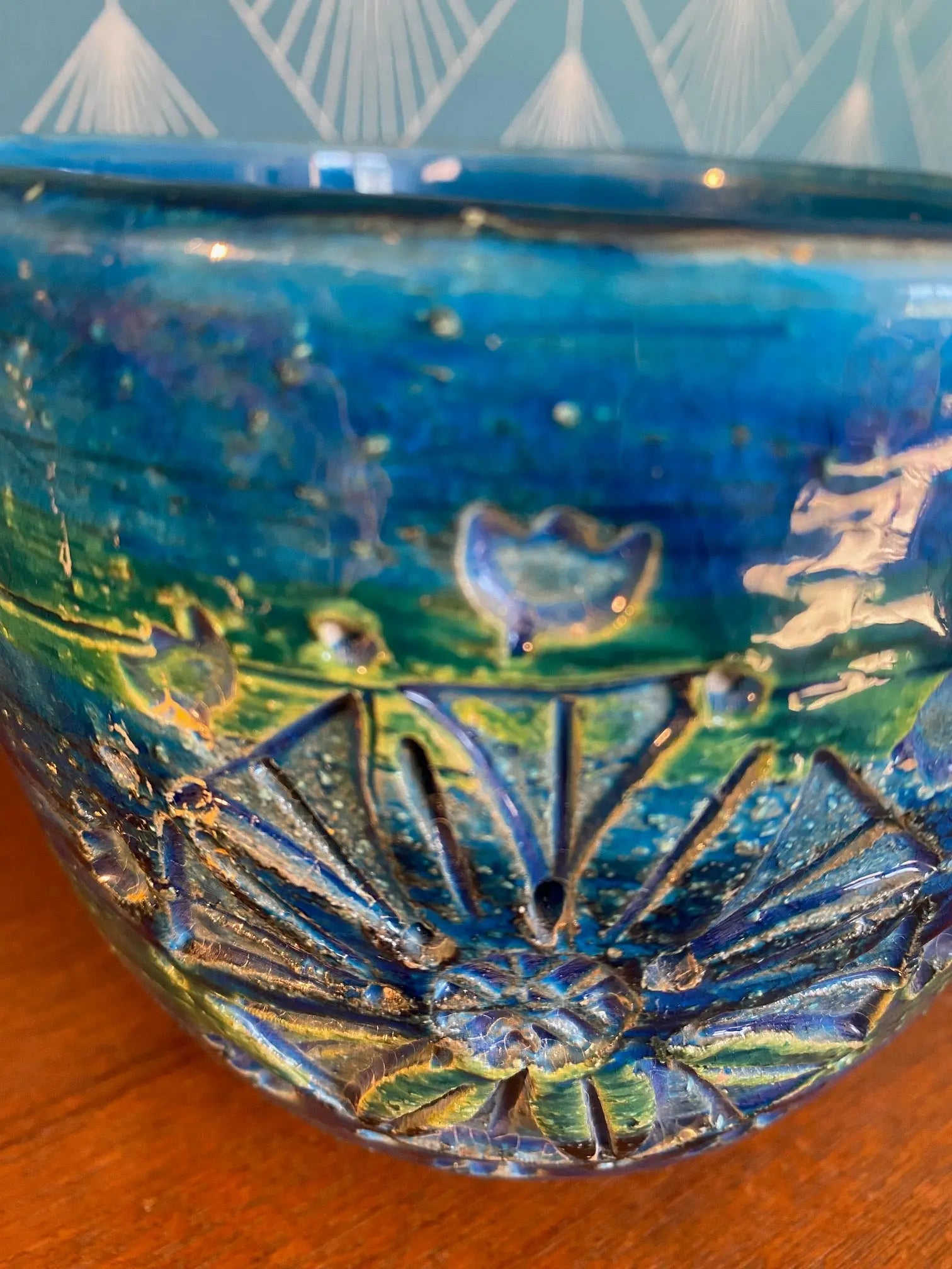 Cache-pot Aldo Londi Bitossi années 50/60 terre cuite émaillée décor rosaces-{{shop name}}