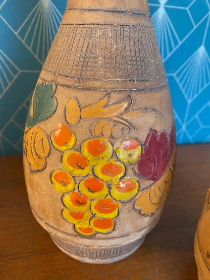 Anciens vases en terre cuite émaillée, école Italienne Romacréa, 1950. Forme bouteille. Antiquités de France