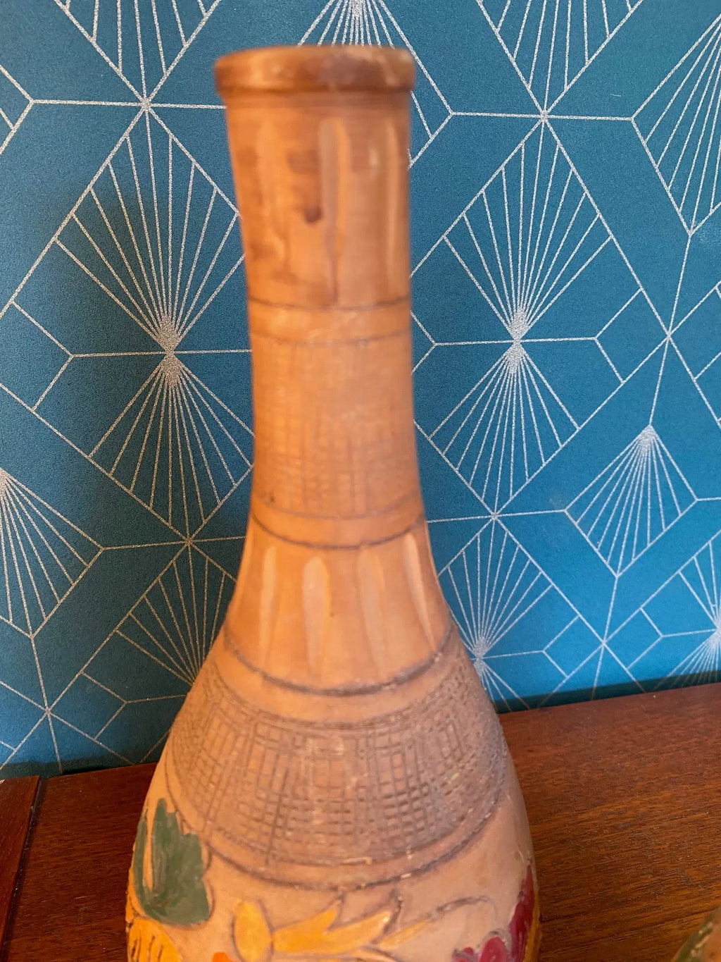 Anciens vases en terre cuite émaillée, école Italienne Romacréa, 1950. Forme bouteille. Antiquités de France