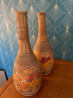 Anciens vases en terre cuite émaillée, école Italienne Romacréa, 1950. Forme bouteille. Antiquités de France