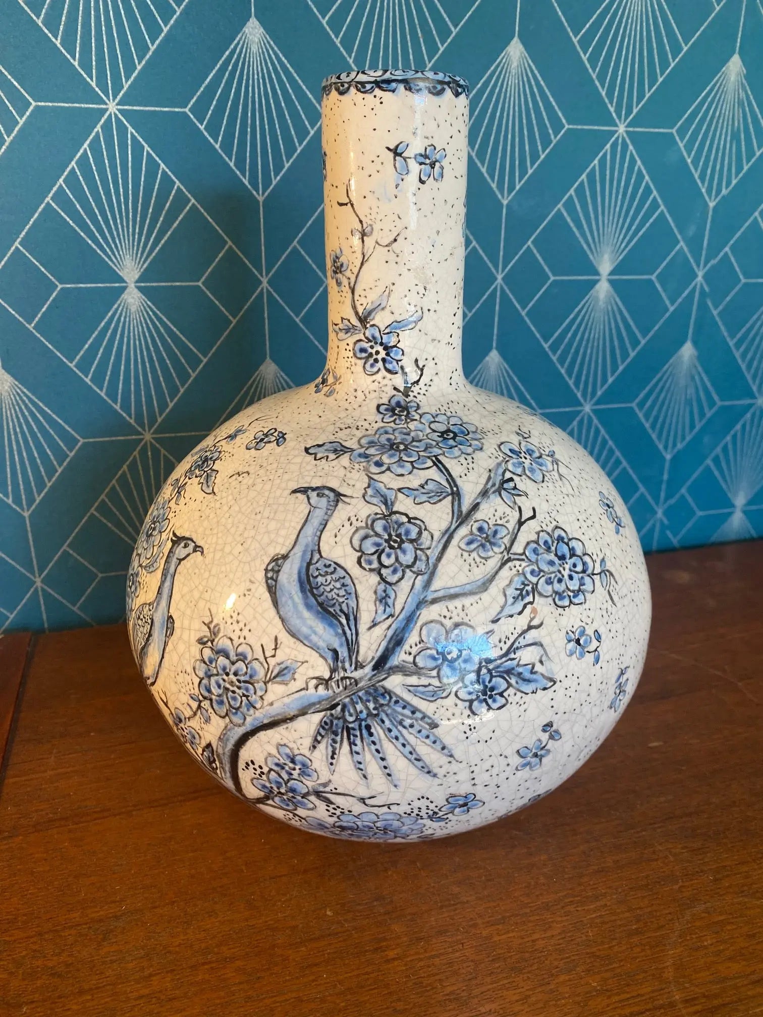 Ancienne terre cuite émaillée, école Italienne Romacréa, 1950 pour ce vase boule transformé en pied de lampe. Antiquités de France
